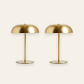 Wren brushed gold rechargeable mushroom table lamps, set of two, cream background