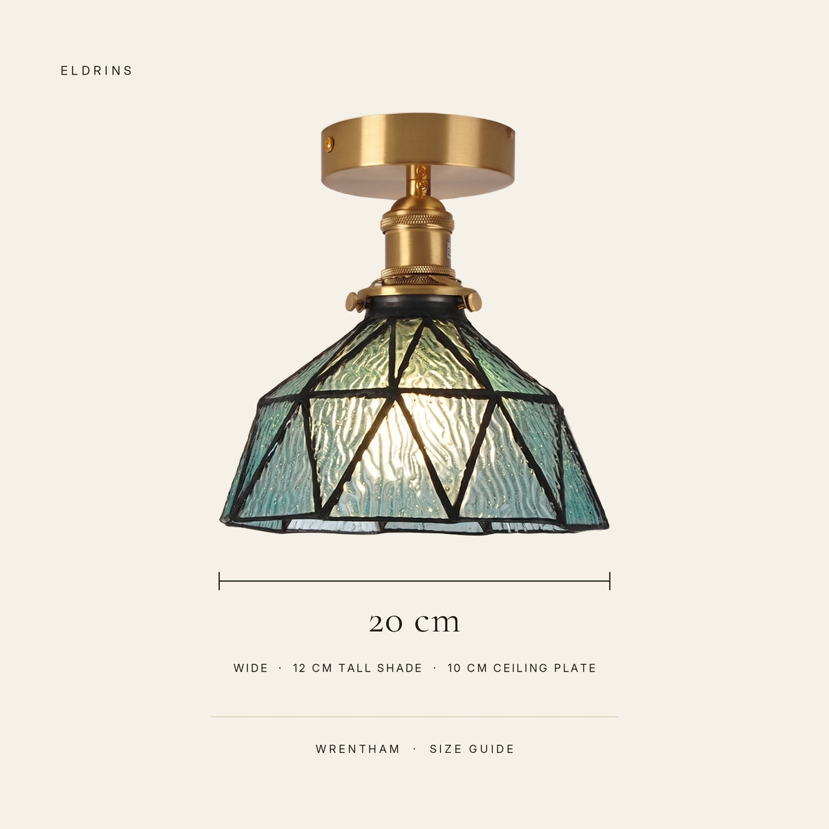Wrentham size guide: 20 cm wide, 12 cm tall shade, 10 cm ceiling plate
