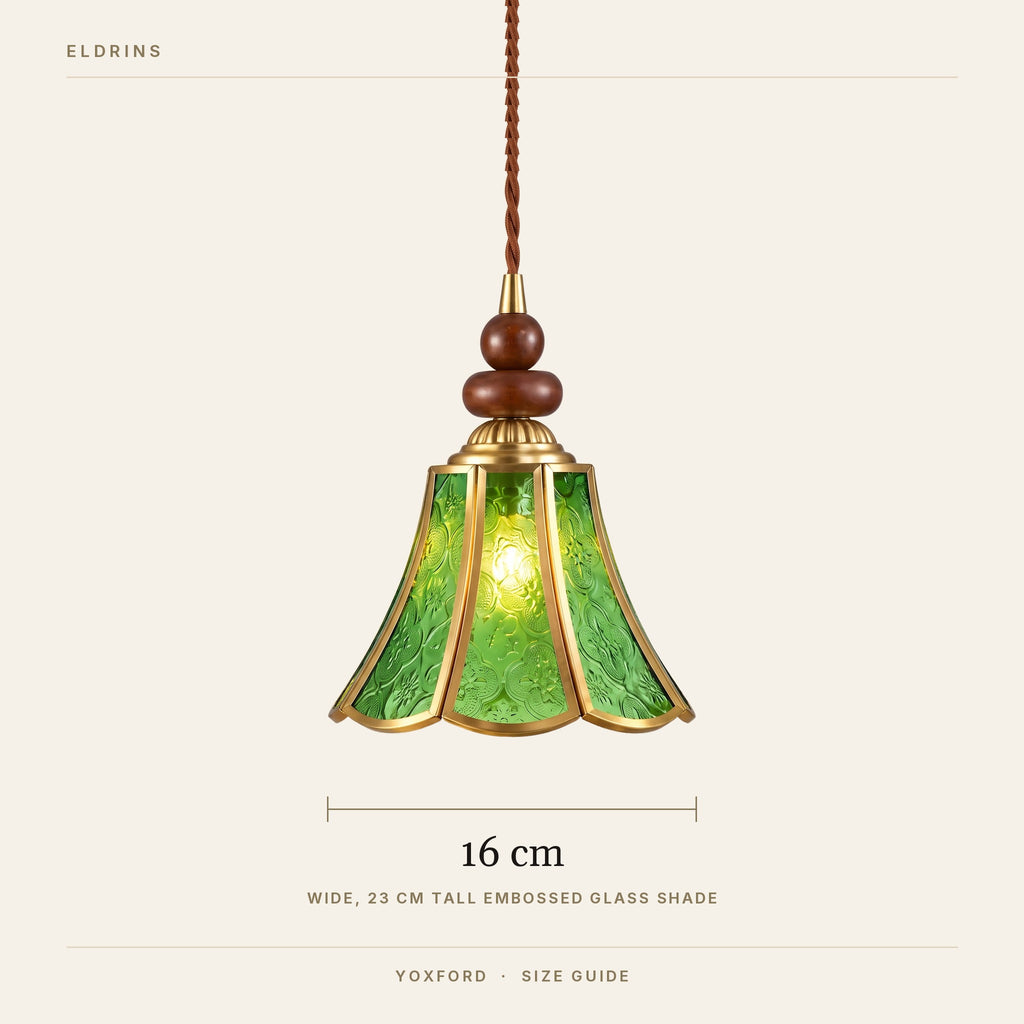 Yoxford pendant light size guide, 16 cm wide, 23 cm tall